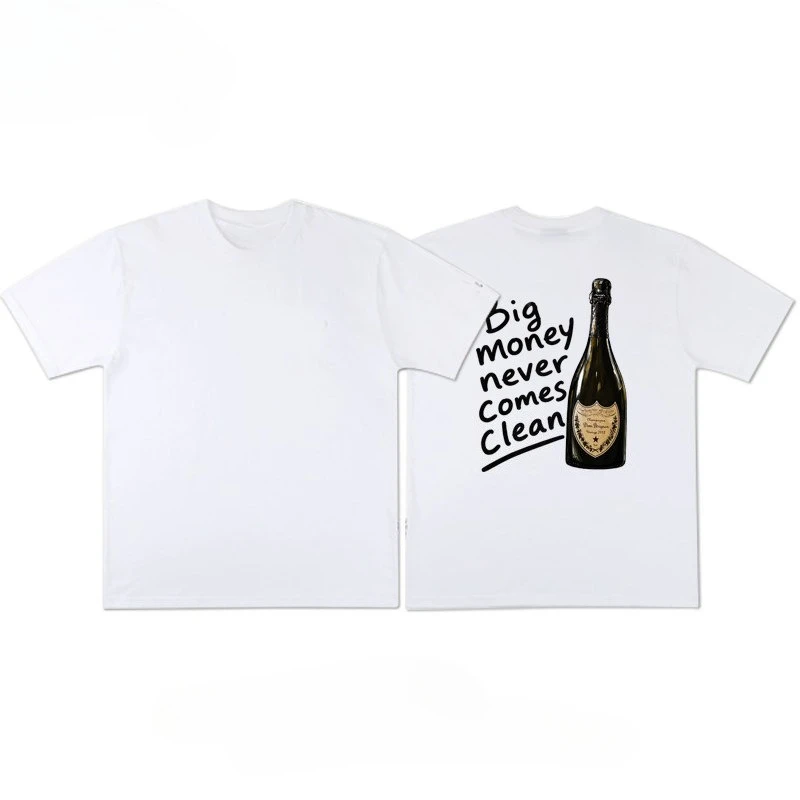 Vintage Rich Vibe Champagner-Slogan Rücken-Print Casual T-Shirt Unisex Locker Geschnittenes Oversized Casual Streetwear Baumwoll-Sommer-Grafik-T-Shirt – Detail 6