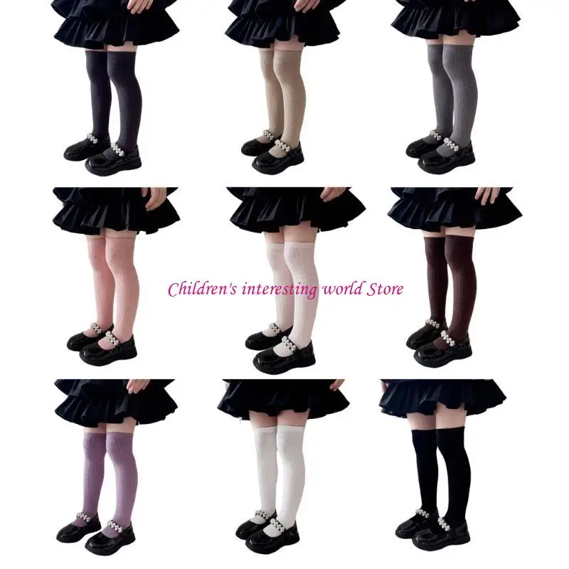 

Girls Over Knee High Socks Kids Cotton Long Socks Children School Uniform Socks Solid Color Leg Warmers for Daily Party 425F