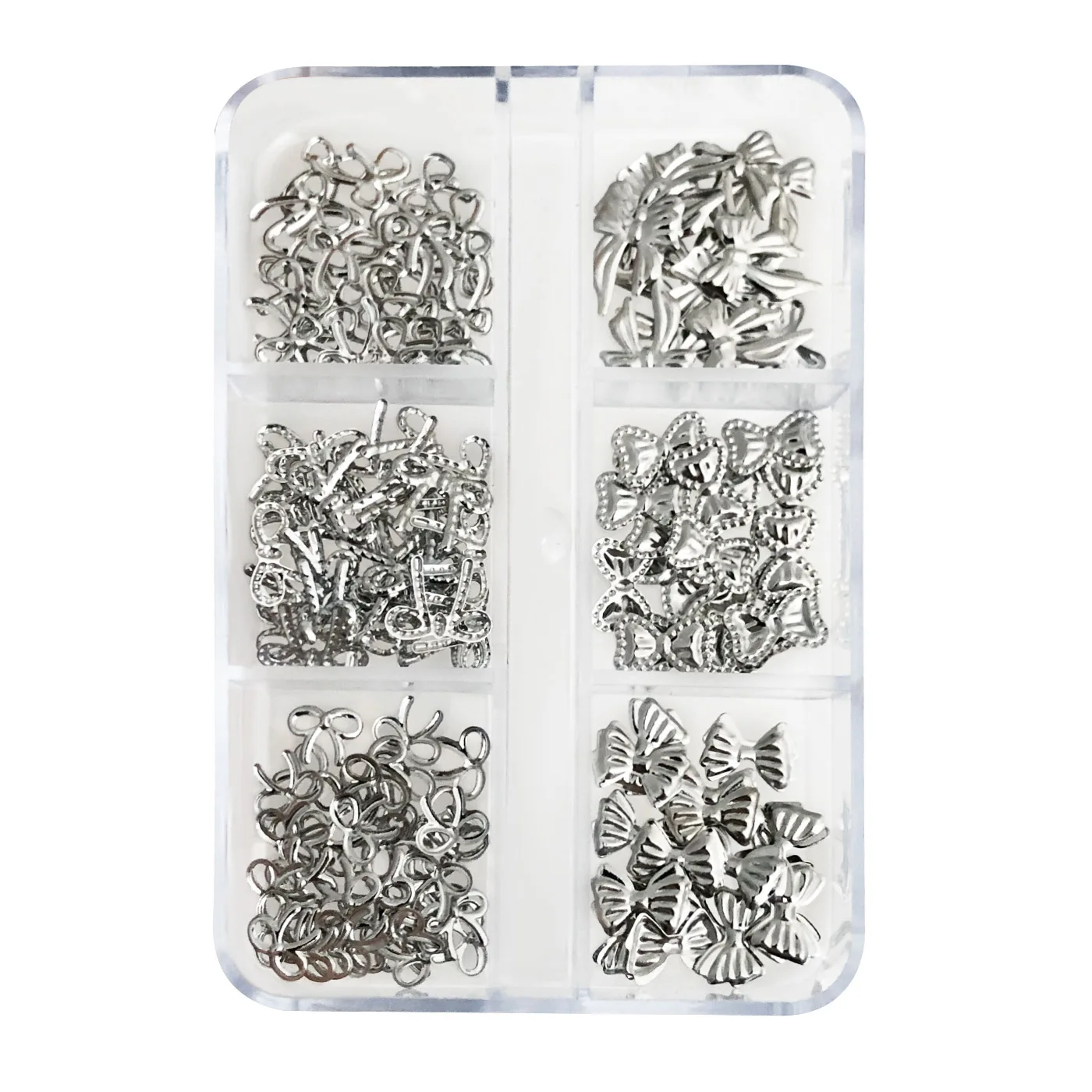 1Pc 6-grid Bow Nail Charm Set, Silver Metal Rivet Flakes Ornaments for Trendy DIY Press-on Manicure Nail Decor view 5