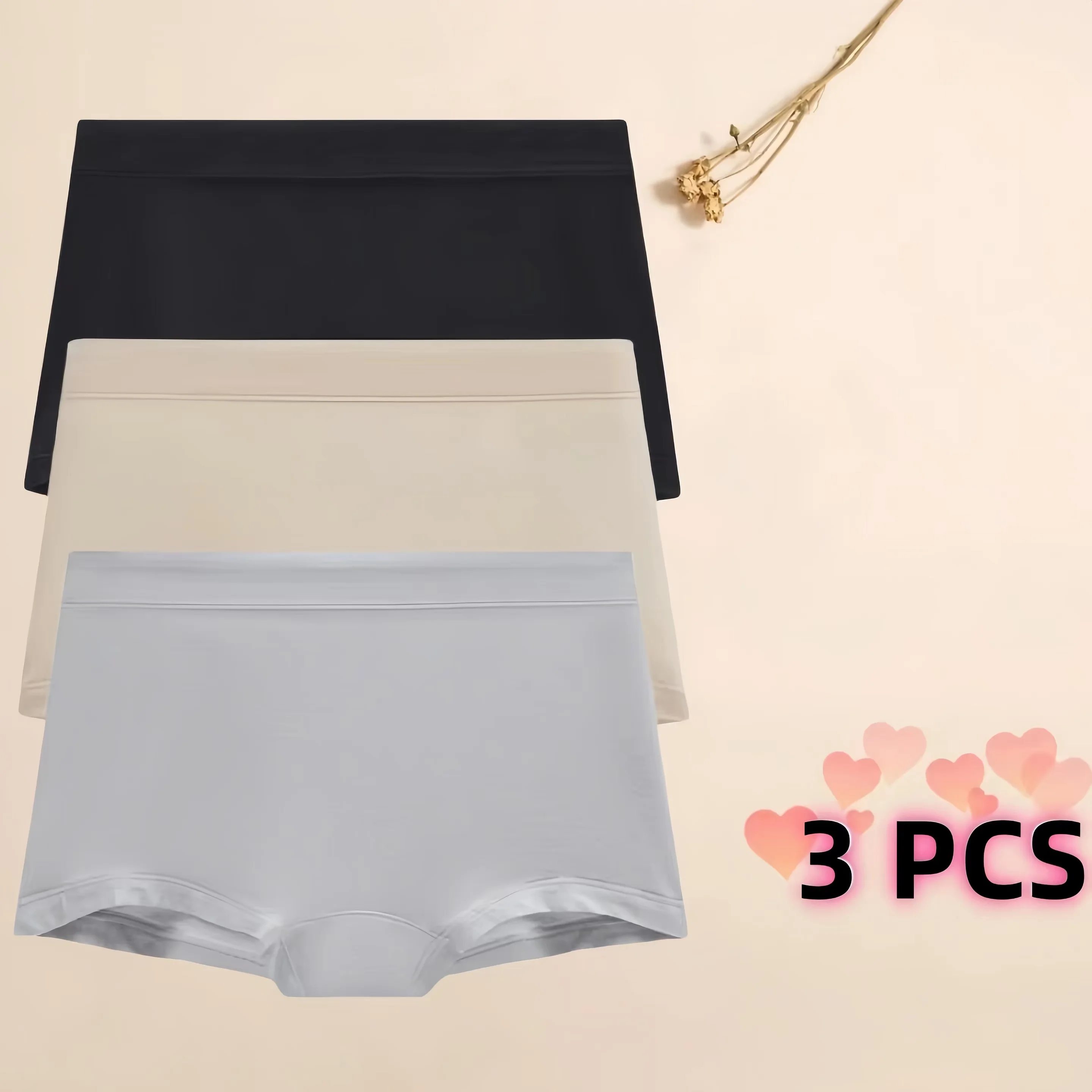 

3 PCS Boxer Briefs Comfortable Breathable Mid-Waist Cotton Crotch Flat Leg Panties Combination Women's Solid Color