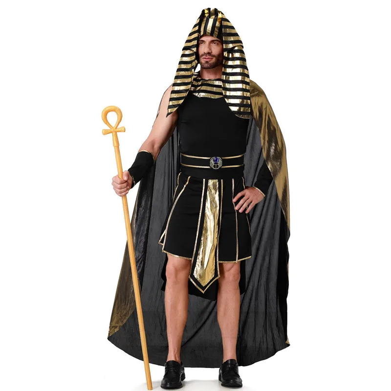 

Men Halloween Egyptian Pharaoh Costumes Egypt Traditional King Robe Cosplay Carnival Purim Stage Show Role Play Bar Party Dress