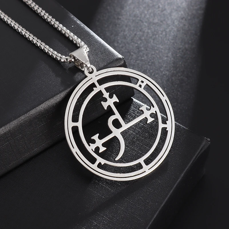 Stainless Steel Demon Seal Necklace Satan Lilith Pendant Solomon Magic Kabbalah Amulet Jewelry for Men and Women