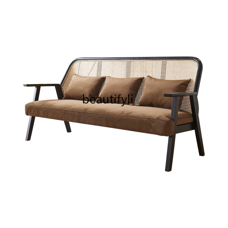 

Sili Style Solid Wood Sofa Nordic Living Room Backrest Rattan Sofa Combination Designer B & B Rattan Chair chairs living room