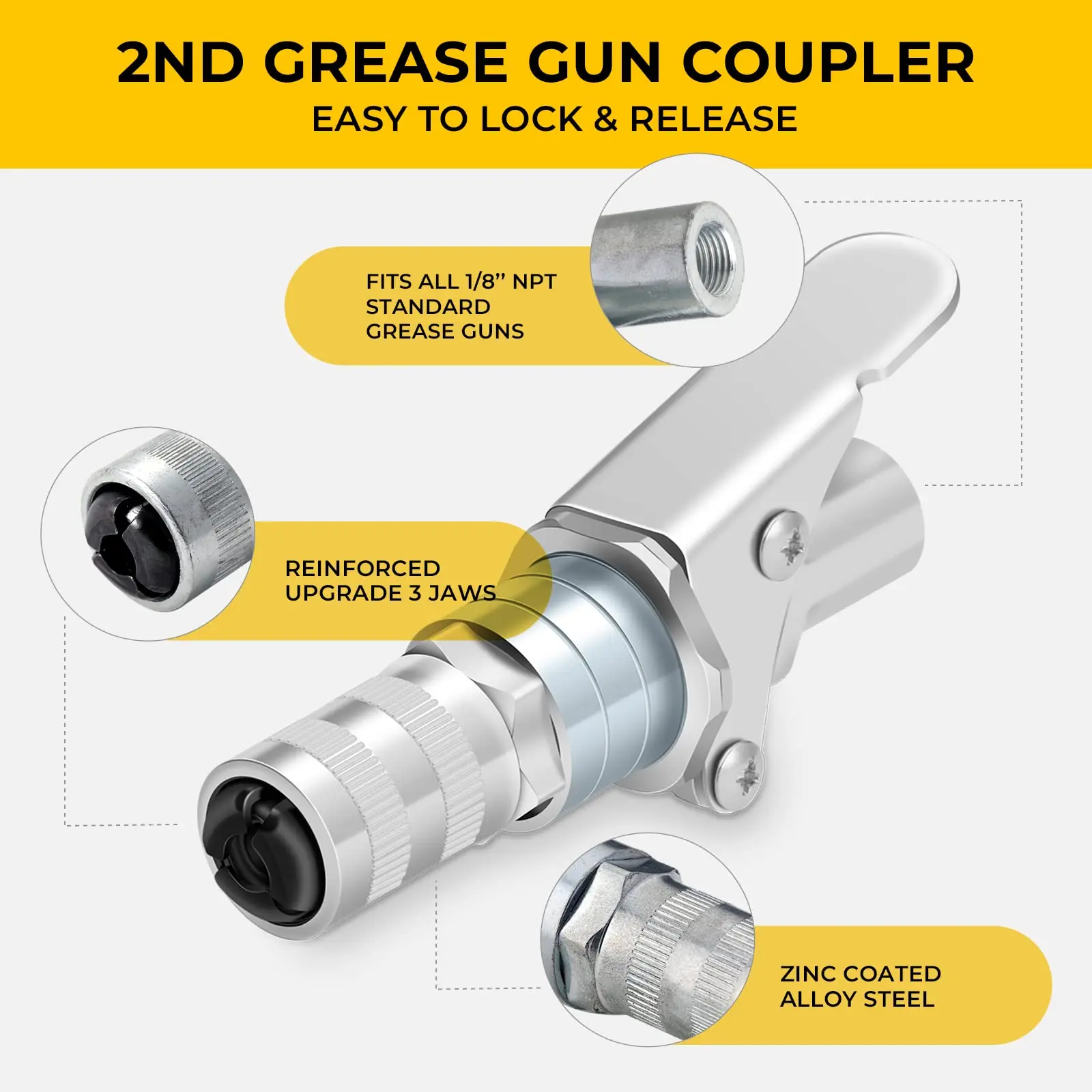 Saker Grease Gun Coupler-Upgrade To12000 PSI Duty Quick Release Grease Couplers Compatible w/All Grease Guns 1/8