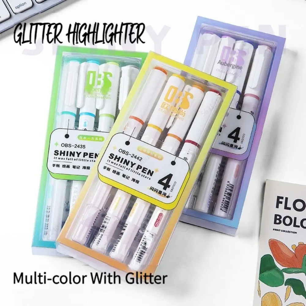 5PCS Creative High Gloss Glitter Highlighters Plastic Colorful Shiny Draw Doodle Pens Marking Pen School Office Supplies