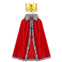 King Costume for Kids Aldult Red Cloak Robe Crown Boys Royal Prince Cape Halloween Cosplay Dress Up