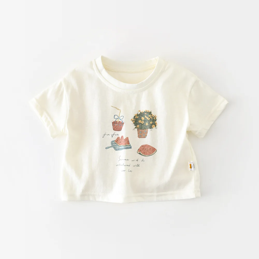 

Новые летние детские футболки с коротким рукавом 2026 года: милые мультяшные принты для мальчиков и девочек, свободные повседневные футболки для малышей