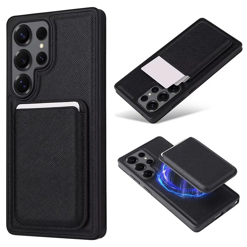 Carbonfaser-Saffiano-Leopardenmuster-Lederhülle für Samsung Galaxy S26 S25 S24 S23 Ultra Plus + Magsafe Magnetischer Kartenhalter
