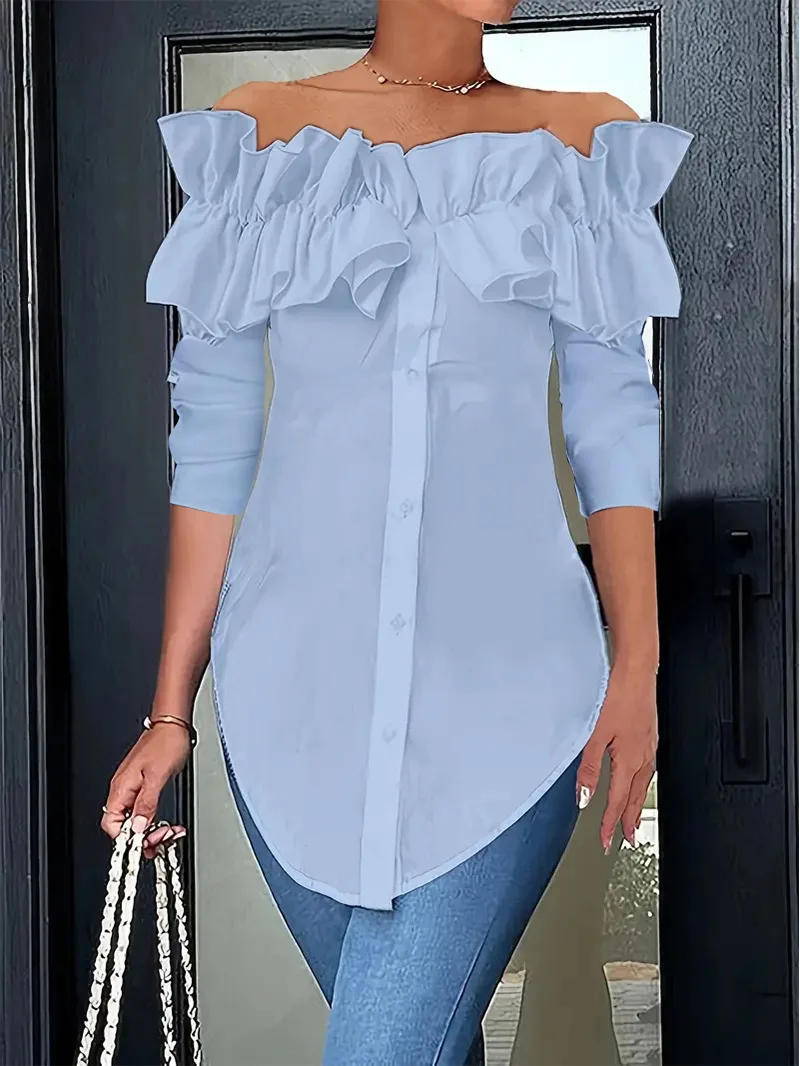 Women Shirts Solid Blouses Single Breasted Shirt Turn Down Collar Slash Neck Buttons Spliced Casual Loose Fit 2025 Summer - Image 6