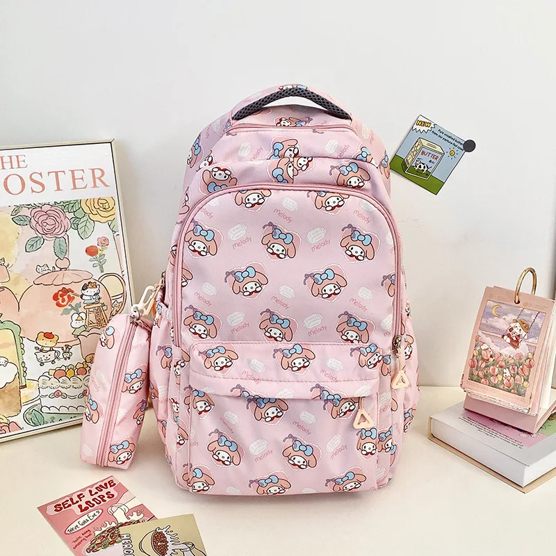 Sanrio Cinnamoroll Printing Backpack, Kuromi Hello Kitty Anime Preppy Schoolbag, Kawaii Nylon Travel Knapsack With Pencil bag