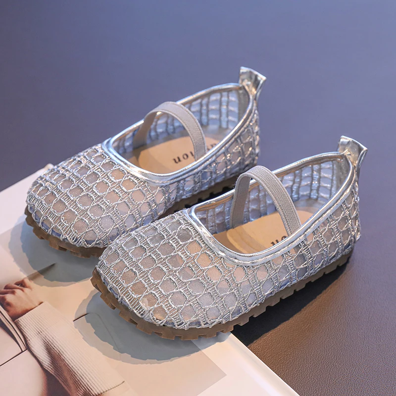 Flowers Mesh Girls Flats Shoes Elastic Band Soft Sole Breathable Children Ballet Flats Spring Summer Shallow Kids Princess Shoes