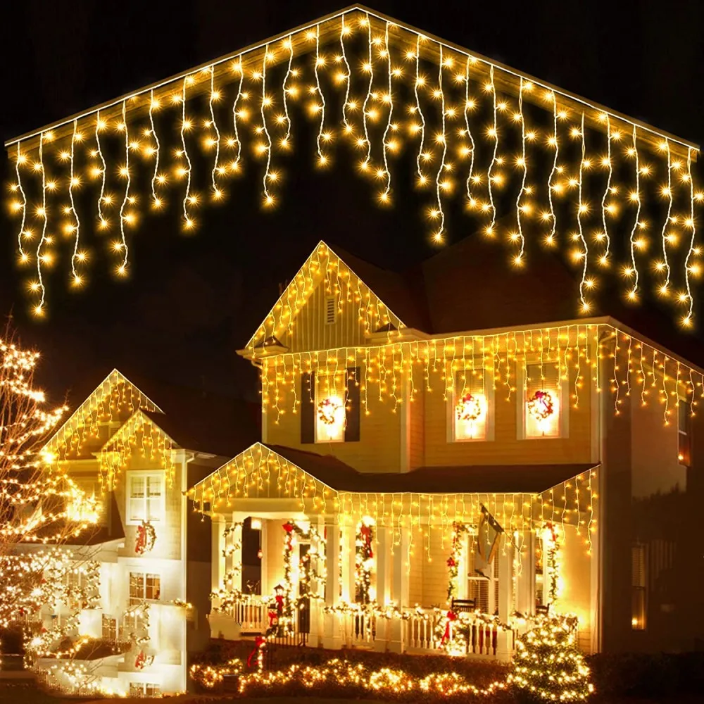 4Mx0.6M LED Icicle Curtain String Lights EU/US Plug 220V for Christmas Wedding Garden Street Outdoor Decorative Droop Lighting