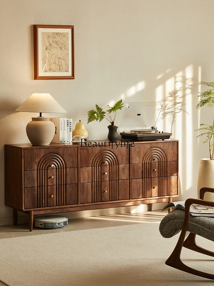 Log Black Walnut Nine-Drawer Cabinet Chest of Drawer Retro Living Room Locker Bedroom Storage Cabinet against the Wall