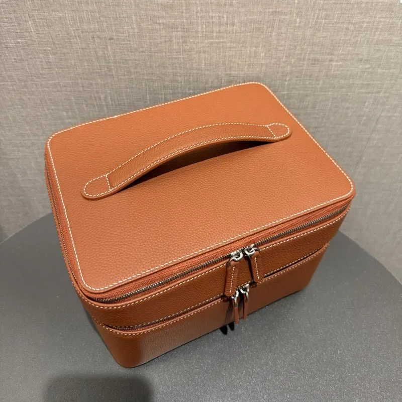 First layer cowhide large capacity makeup case, multi functional makeup bag, travel jewelry bag, storage handbag