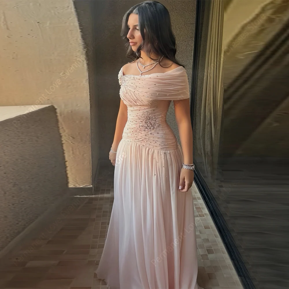 

Off Shoulder Sleeveless Women Evening Dresses Fascinating A-Line Tulle Prom Gowns Mopping Length Robes de soirée 2025 Customized