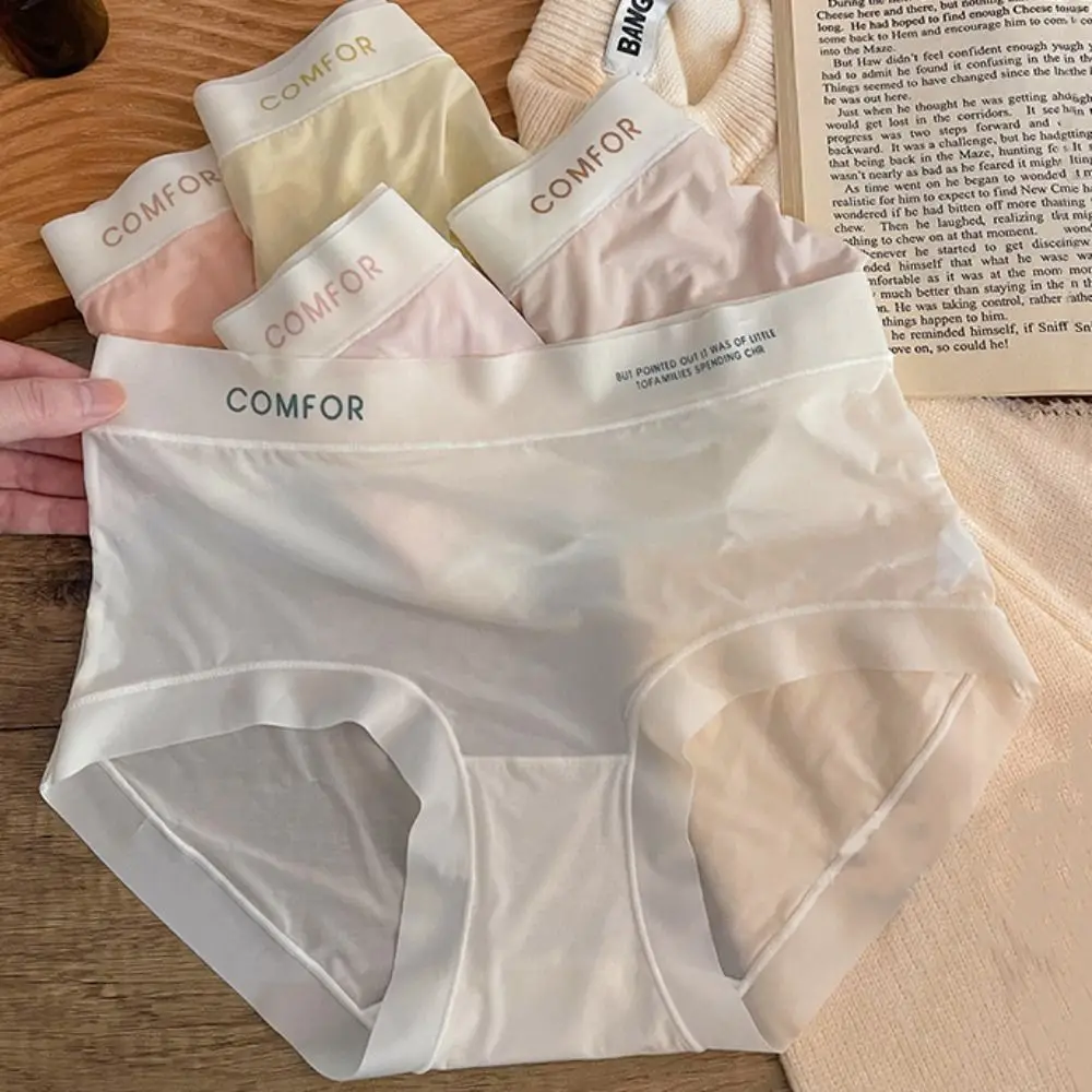 Letter Printed Summer Ice Silk Panties Thin Cotton Crotch Seamless Ice Silk Briefs Ruffle Underwear