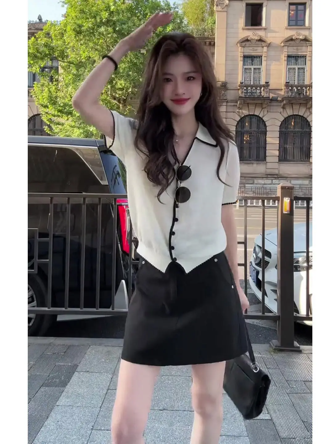 

Summer New Korean Style Women's Loose Knitted Short Sleeve Collar Open Cardigan Fashion Slimming Versatile White Knitwear