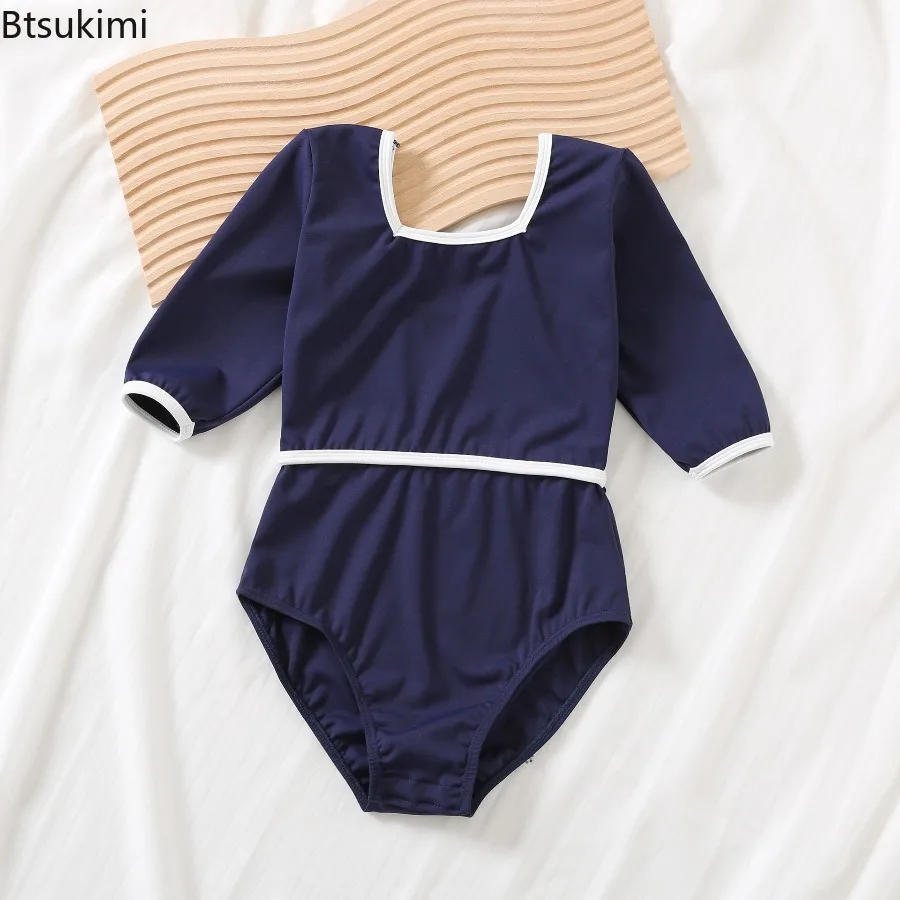 Girl's Gymnastics Leotard Open Backless Middle Sleeves Square Collar Jumpsuit Children Dance Exercise Costume Ballet Bodysuit
