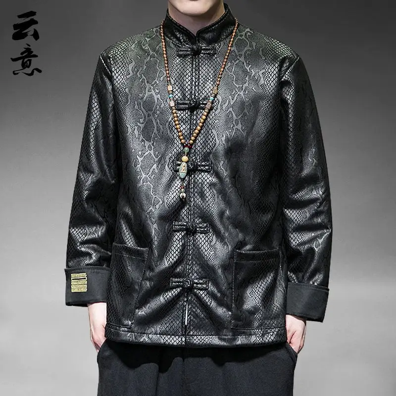 

Spring And Autumn Chinese Style Suede Standing Collar Tang Suit Men's Chinese Style Price Retro Buckle Hanfu Youth Cos