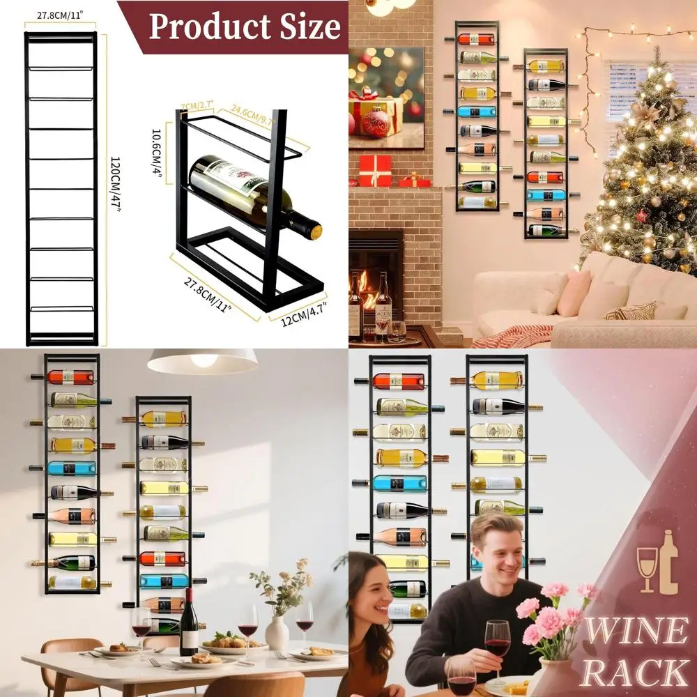 

Metal Wall-Mounted 10-Bottle Wine Rack Organizer for Home, Dining, Kitchen, and Bar