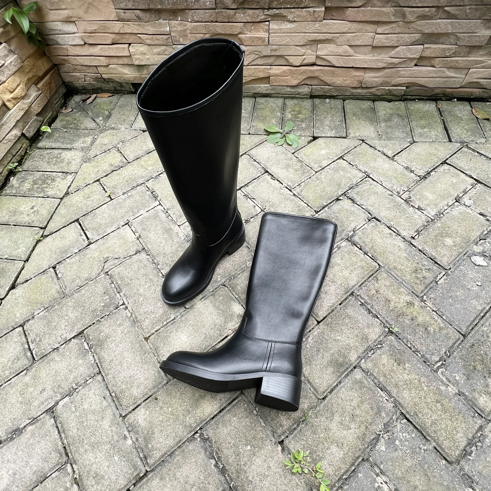 QUTAA 2024 INS Fashion Women Knee High Boots Cow Leather Winter Motorcycle Boots Warm Autumn High Heels Woman Lady Shoes 34-42