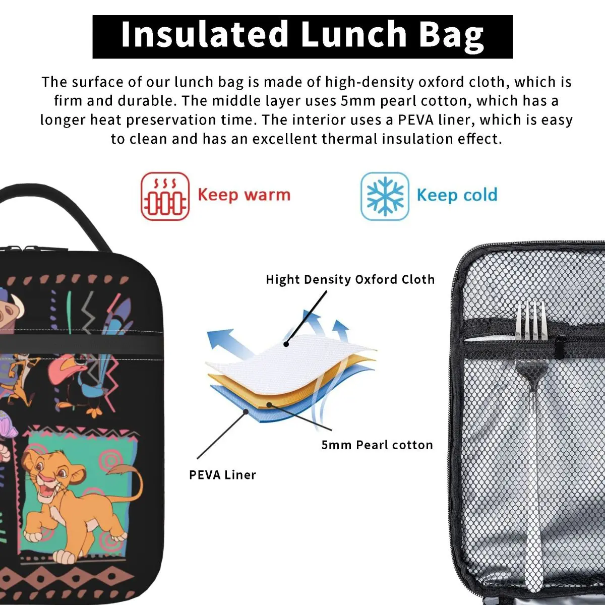 Retro 90s Lion King Simba Insulated Lunch Bags Large Meal Container Thermal Bag Tote Lunch Box Office Picnic Men Women