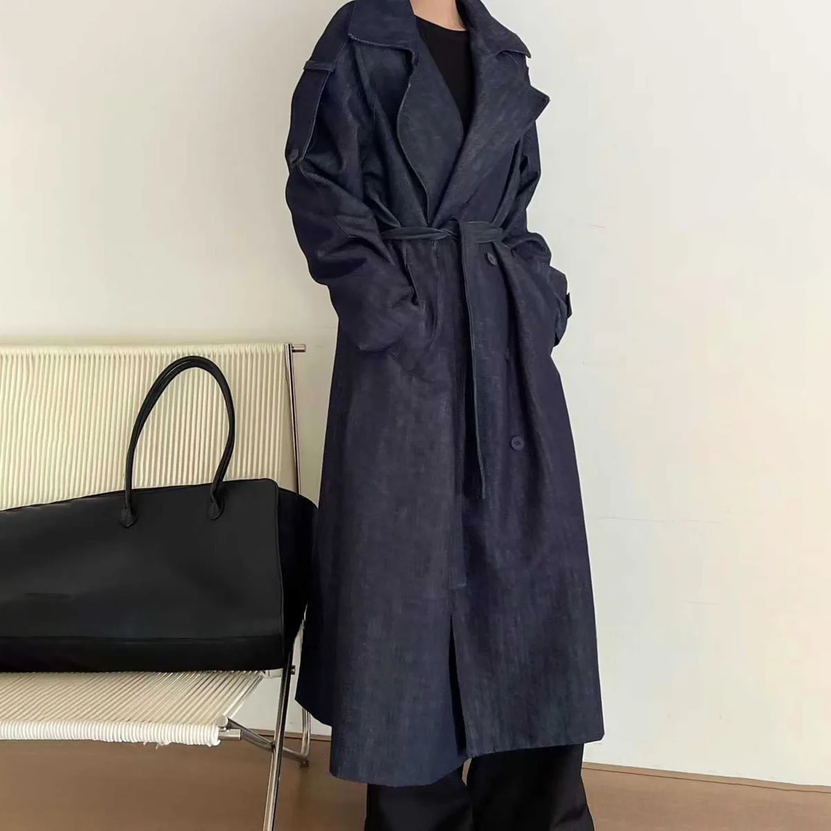 BJTZ Temperament Office Lady Trench Jacket For Woman 2025 Spring Autumn New Trendy High Quality Women's Tie-waist Long Outwear