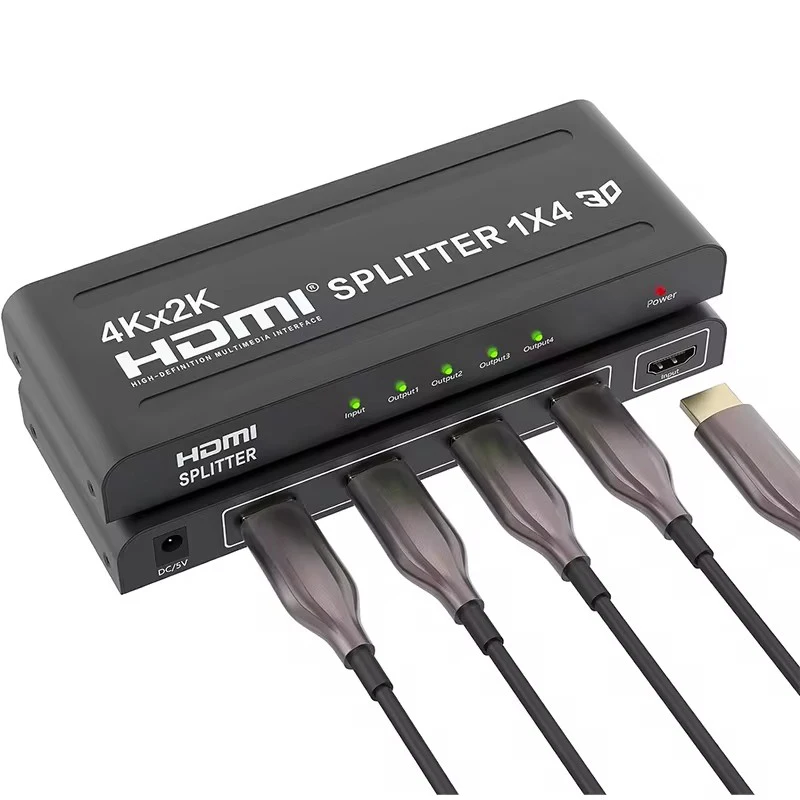 4K HDMI Splitter 1 in 4 out HDMI Video Distributor Splitter 1x4 Converter Duplicate 4 Screen Display for PC PS3/4 HDTV Projector