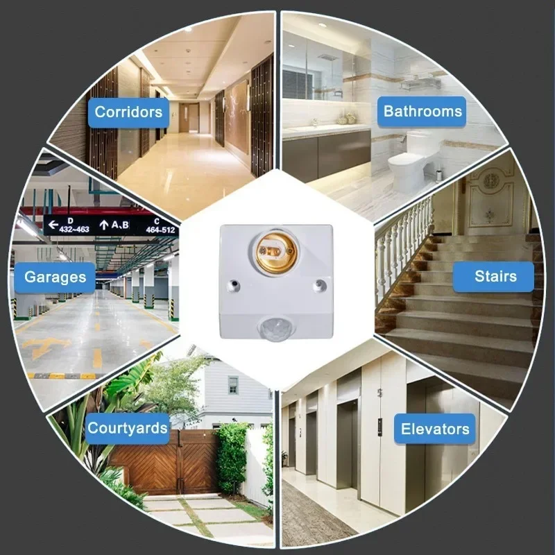 PIR Motion Sensor Light Socket Automatic Human Infrared Sensor Lamp Holder LED Bulb Light E27 AC85-265V Intelligent Delay Base