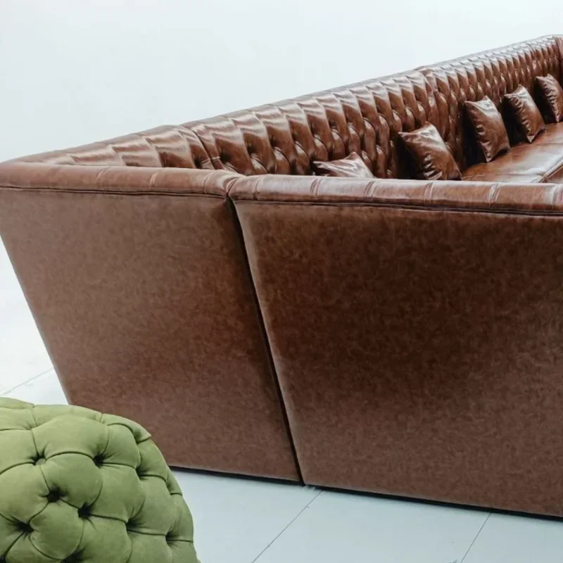 Sofá de couro de luxo leve americano, sala de estar, couro de primeira camada, sofá europeu de madeira maciça