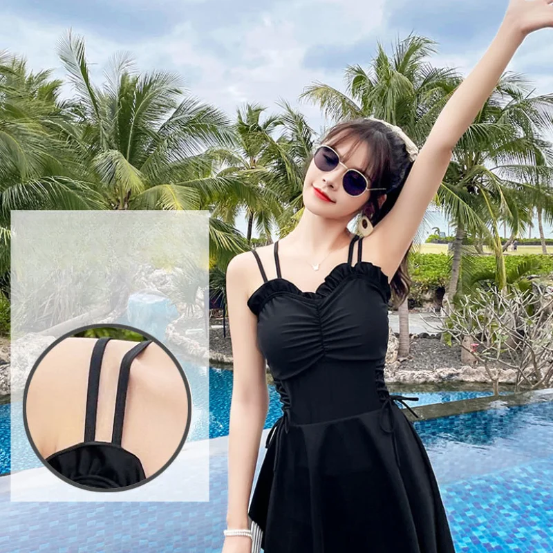 2023 Korean Style Women One Piece Swimsuit Conservative Swimwear Beach Bathing Suit Solid Beachwear Elegant Bikini