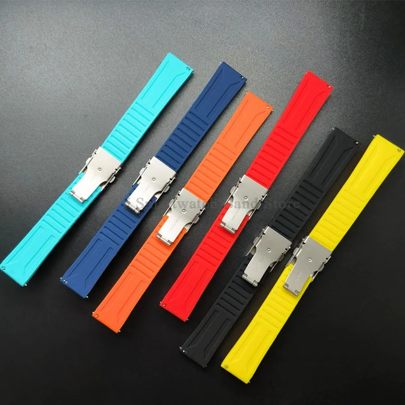 20mm 22mm 24mm Silicone Watch Strap Quick Release Bracelet Sport Wrist Band for Seiko for Huawei for Samsung Folding Clasp Strap