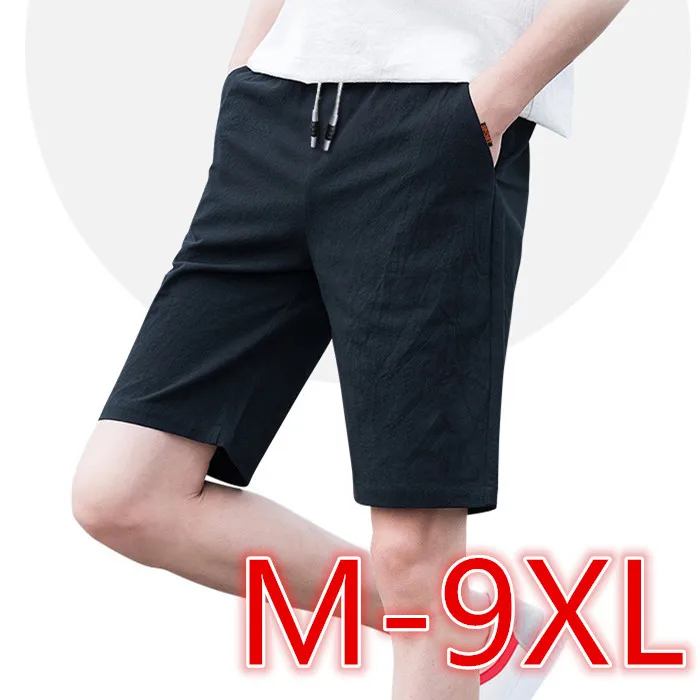 Linen Shorts Men Big Size Short Pants 9XL Pantalones Cortos Hombre Шорты Свободные Beach Pants Big Size Beach Pants