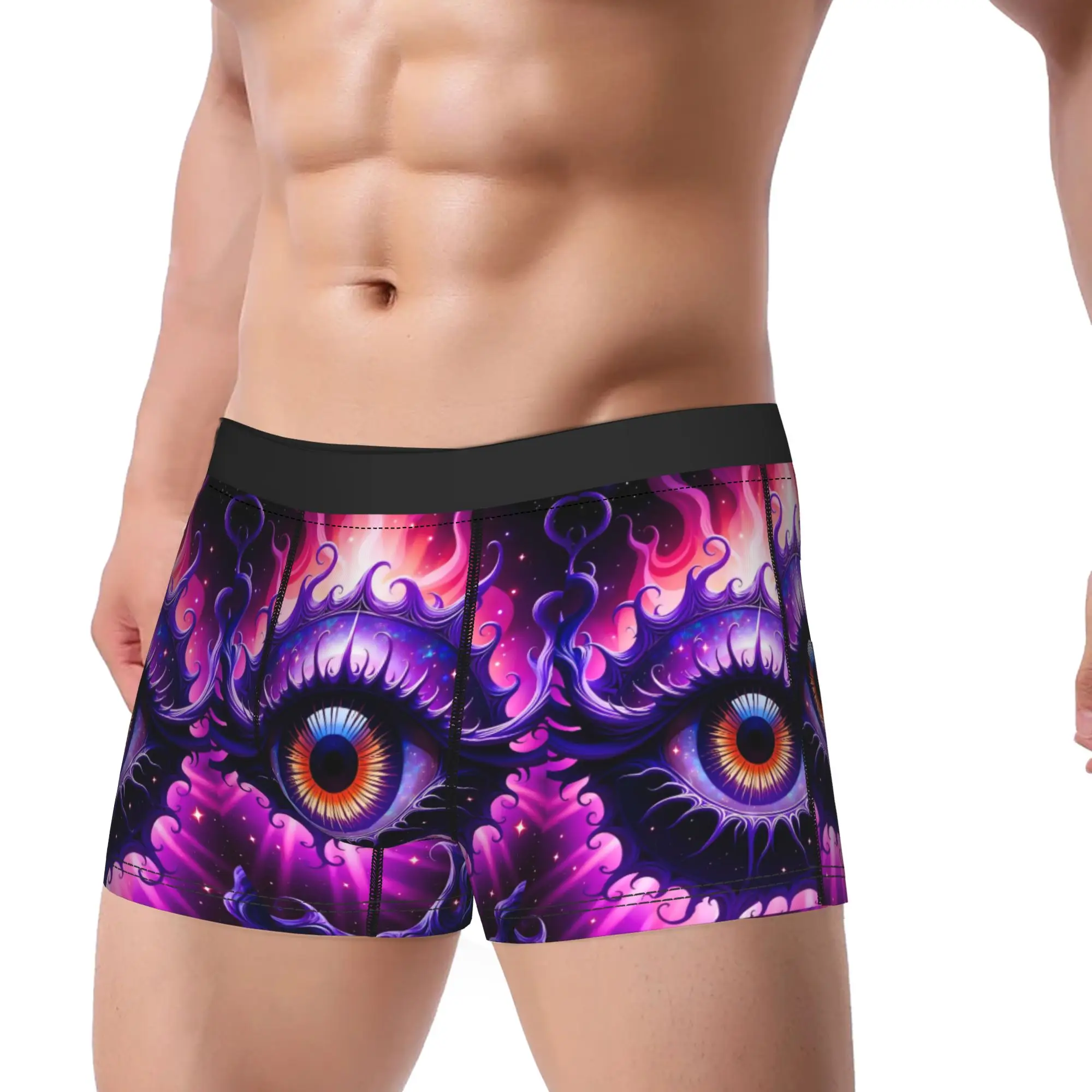 Psychedelic Purple Glowing Giant Eye Underwear  Customs Boxershorts Trenky Males Underpants Comfortable Boxer Brief Gift