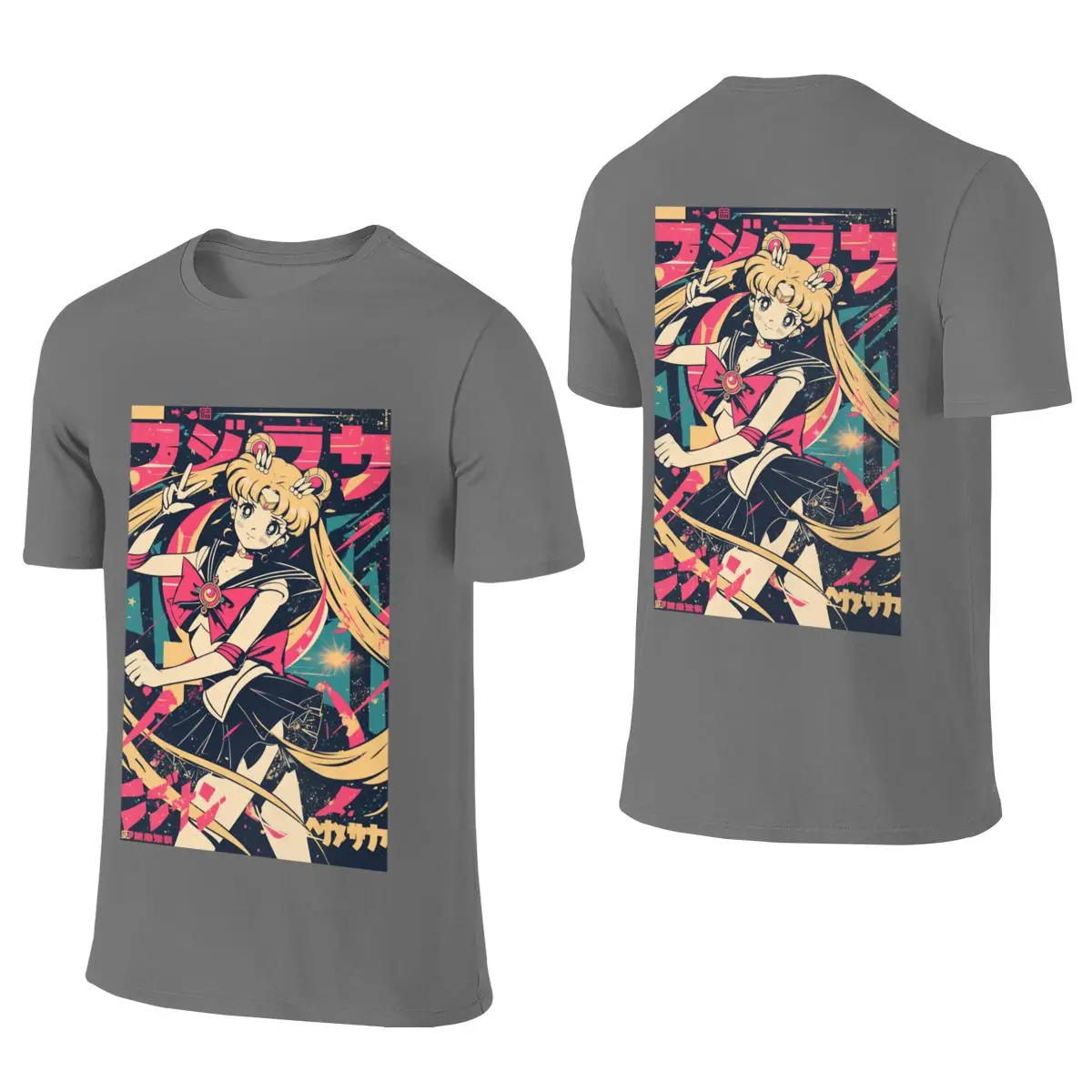 Sailor Moon Retro Warned Poster Salt Style Reversible T-shirt Street Hip-Hop Full Texture Shirt