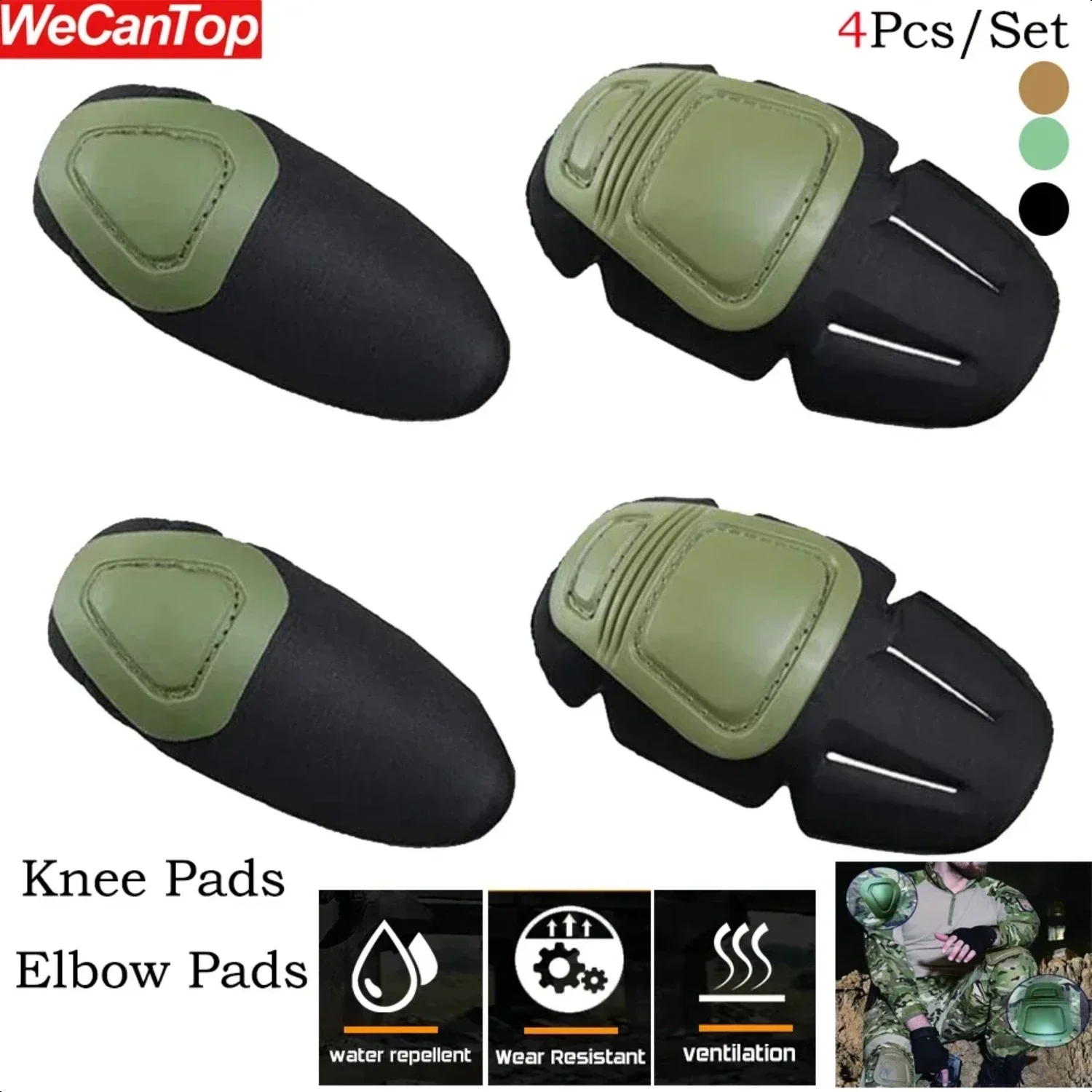 4Pcs/Set Military Tactical Knee Pads Elbow Pads Set Airsoft Knee Elbow Protective Pads Combat Paintball Sports Safety Guard Gear