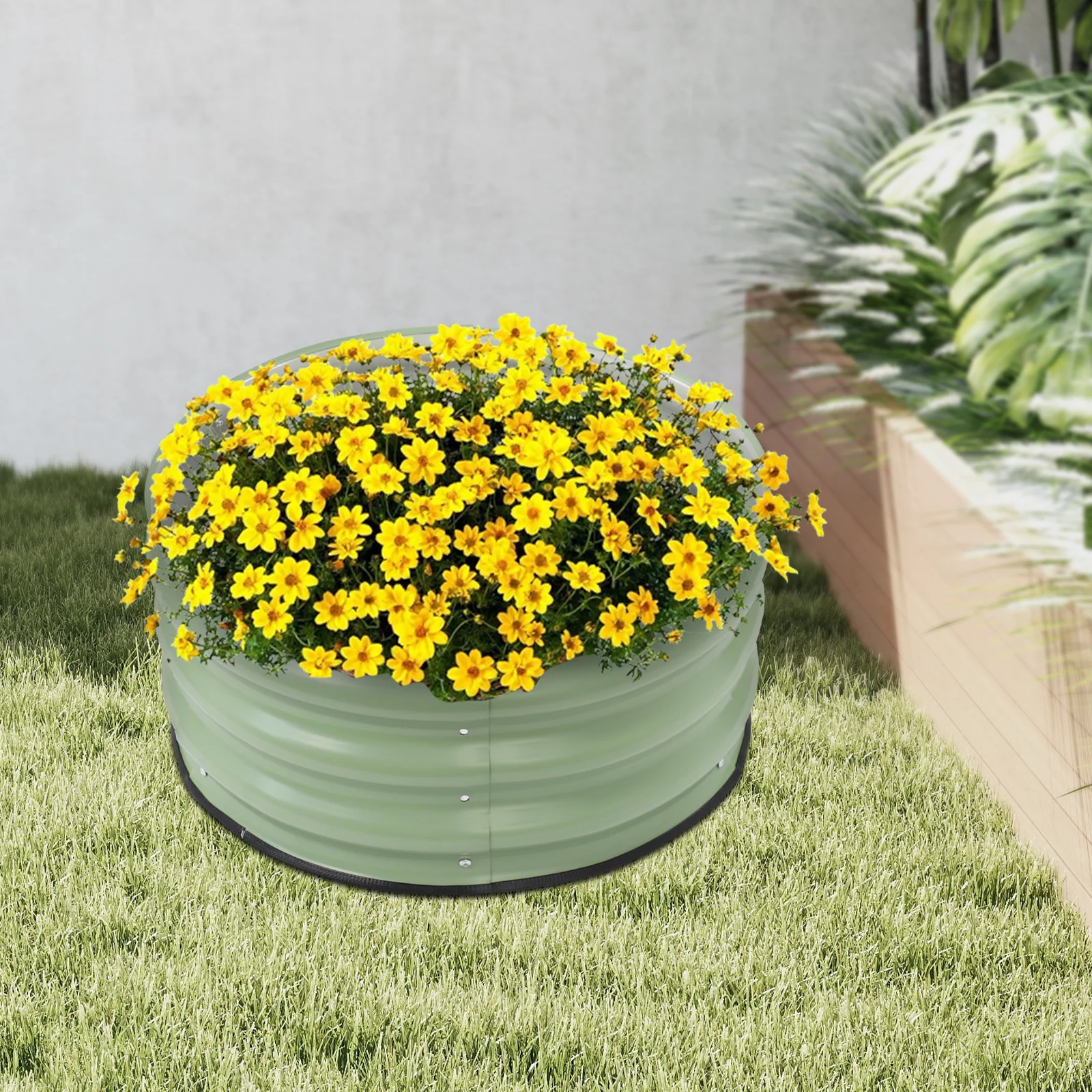 

Light Green Galvanized Sheet 60*28cm Round Planting Bed Wave Structure Corrosion-resistant Metal Heightening Flowerpot