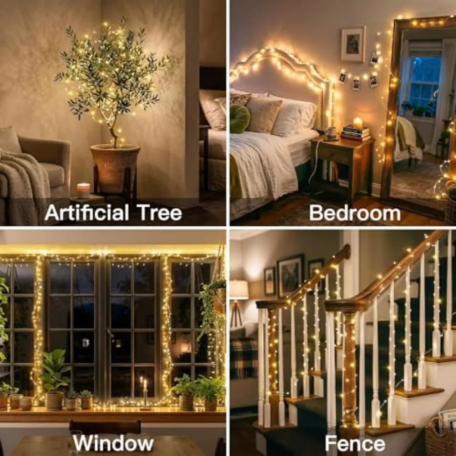 66Feet 200 LED Outdoor String Lights, Fairy Lights Battery Operated with Remote, Twinkle Lights Battery Operated for Bedroom, D view 3