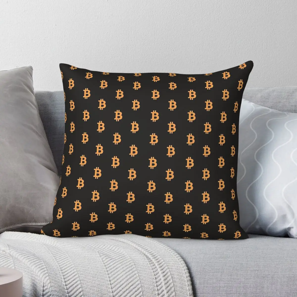 Bitcoin Crypto Logo Square Pillowcase Polyester Linen Velvet Pattern Zip Decor Throw Pillow Case Sofa Cushion Case