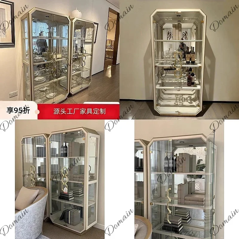 A81 Modern Minimalist American Solid Wood Wine Cabinet With Sparkling Star Glass Display, Luxury Wall Storage For Living Room