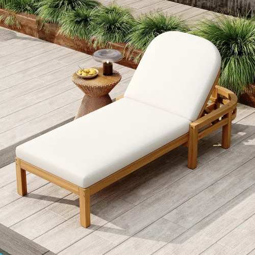 With Arched Backrest, 5-Position Adjustable Backrest, Outdoor Lounge Chair //Outdoor Premium Acacia Wood Patio Recliner