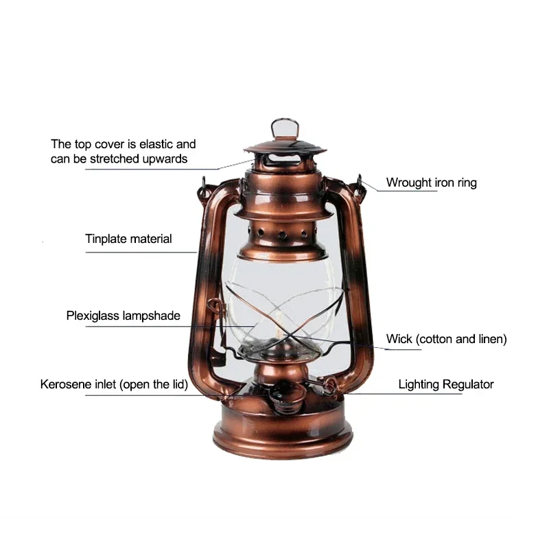 23cm Retro Classic Wrought Iron Lamp Lanterns Wick Portable Lights Oil Lantern Camping Hiking Home Decor