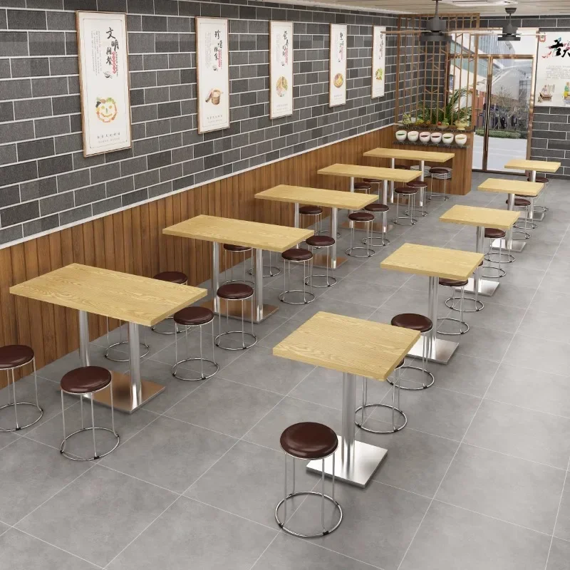 Fast food table and chair combination restaurant restaurant snack barbecue catering milk tea shop stainless steel small round sq