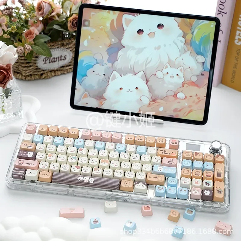 

Sea salt cat (boxed) theme keycap MAO height five-sided hot sublimation PBT cute round keycap