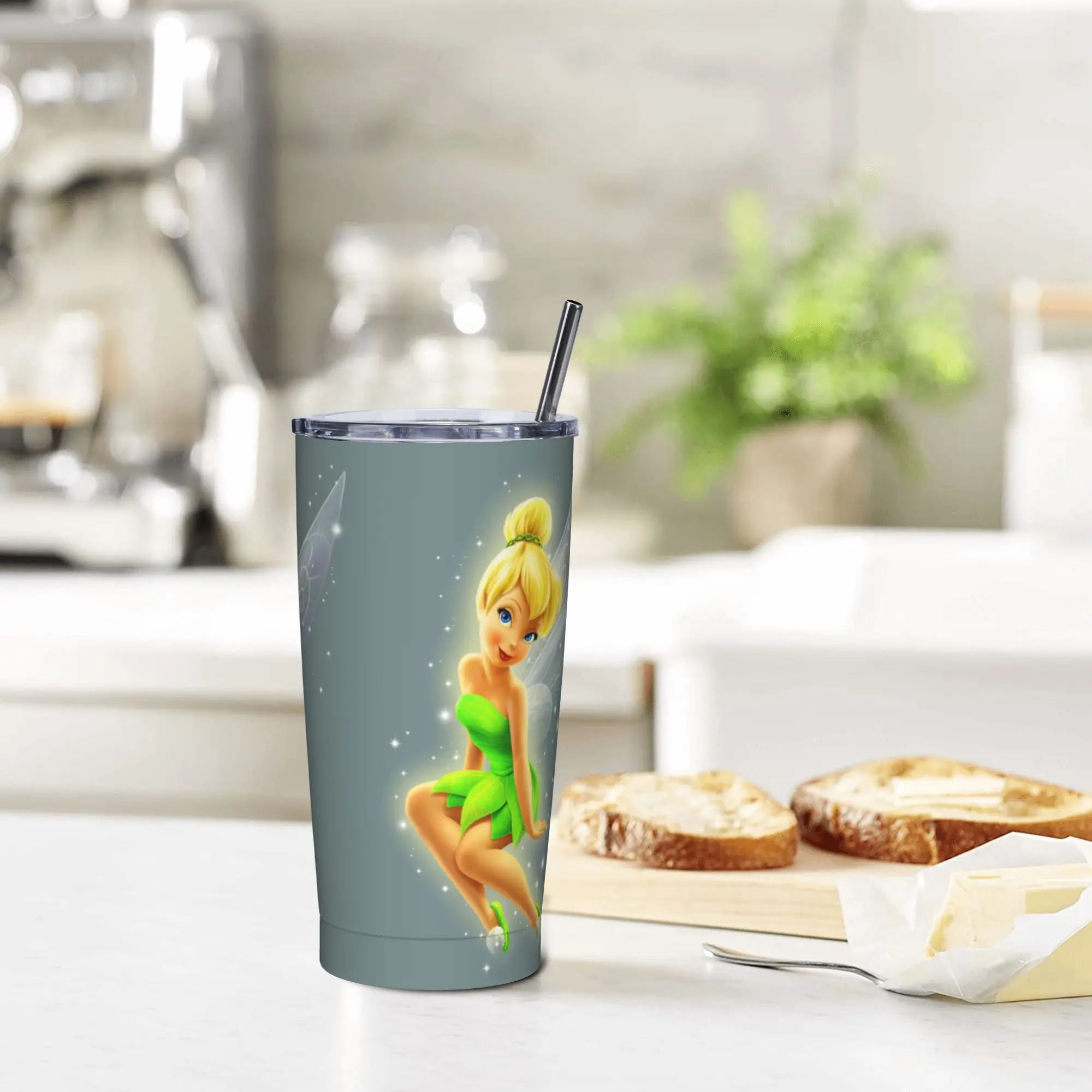 

Stainless Steel Tumbler Tinker Bells Character Car Mugs With Straws Travel Drinks Water Bottle Heat Preservation Large Capacity