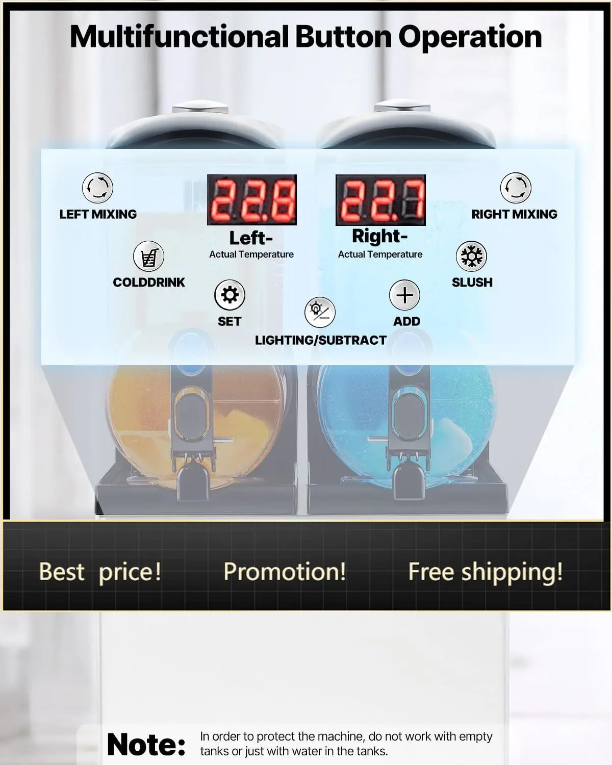 

VEVOR Commercial Slushy Machine, 15Lx2 Double Tank Margarita Machine, 120 Cups Stainless Steel Margarita Smoothie Frozen Drink M