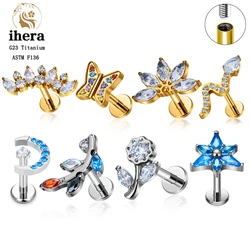 ASTM F136 G23 Titanium Piercing Stud Earrings for Women Flower Snake 16G CZ Tragus Cartilage Helix Conch Ear Stud Body Jewelry