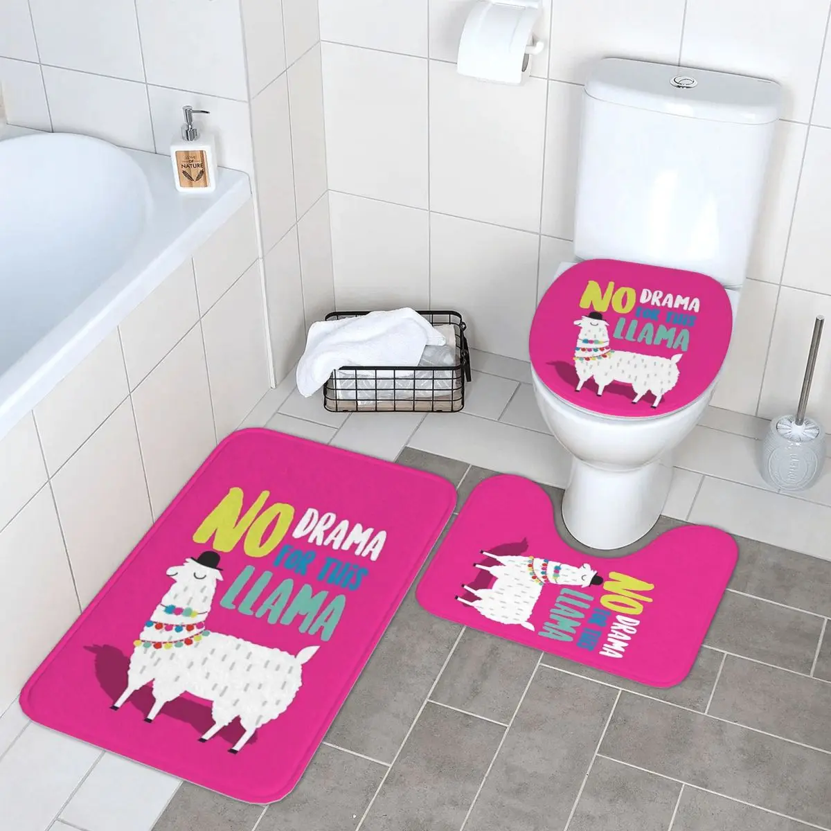 

Лама Альпака животное 3-х предметный коврик для ванной комнаты комплект для ванной комнаты крышка унитаза домашний декор нескользящий ковер напольный коврик
