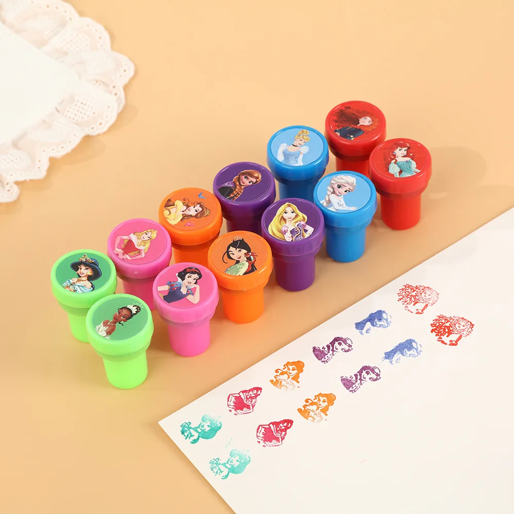 12PCS Princess Kids Stamps Cartoon Stamps Anime Cartoon Character Reward Toys Stamps Birthday Party Gifts Wholesale
