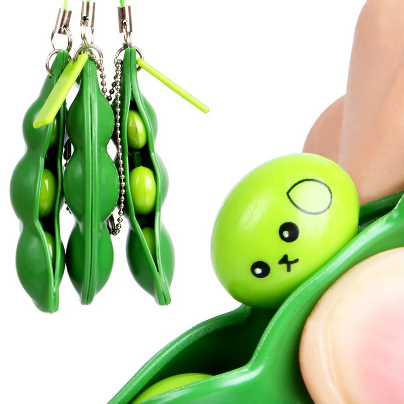 Fidget Toys Pack Portachiavi Decompression Edamame Toys Squishy Squeeze Peas Beans Keychain Cute Stress Adult Toy Key Chain